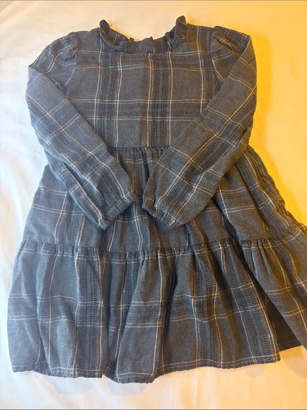 Cat & Jack Blue Plaid Long-Sleeve Tiered Dress